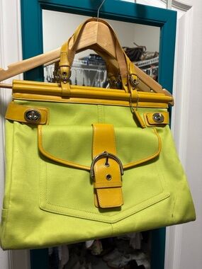 Yellow & Lime Coach Tote Bag with Buckle Accent